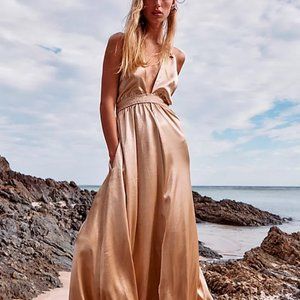 Free People Look Into the Sun Maxi Dress Gold XS NWT